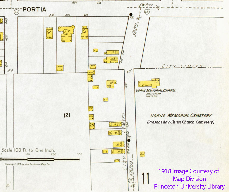1919 Sanborn Fire Map Showing the Location of Doane Memorial Chapel.
